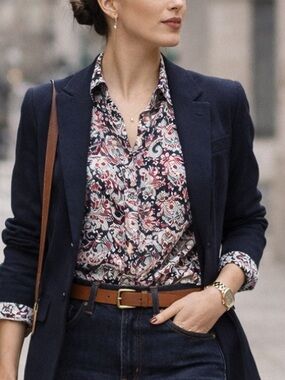 J Crew Paisley Button Down Shirt Preppy Cotton Long Sleeve Office Casual Chic L